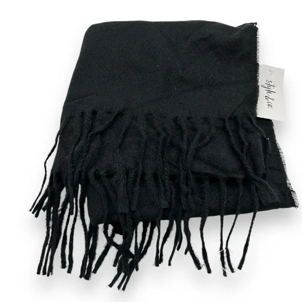 NEW Macy's Unisex Style & Co Black Fringe Scarf Classic Winter Quiet Luxury NWT